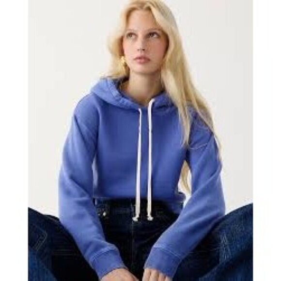J. Crew Heritage Fleece Cropped Hoodie Sweatshirt Harbor View #BW072 Women's XXS - Picture 2 of 11
